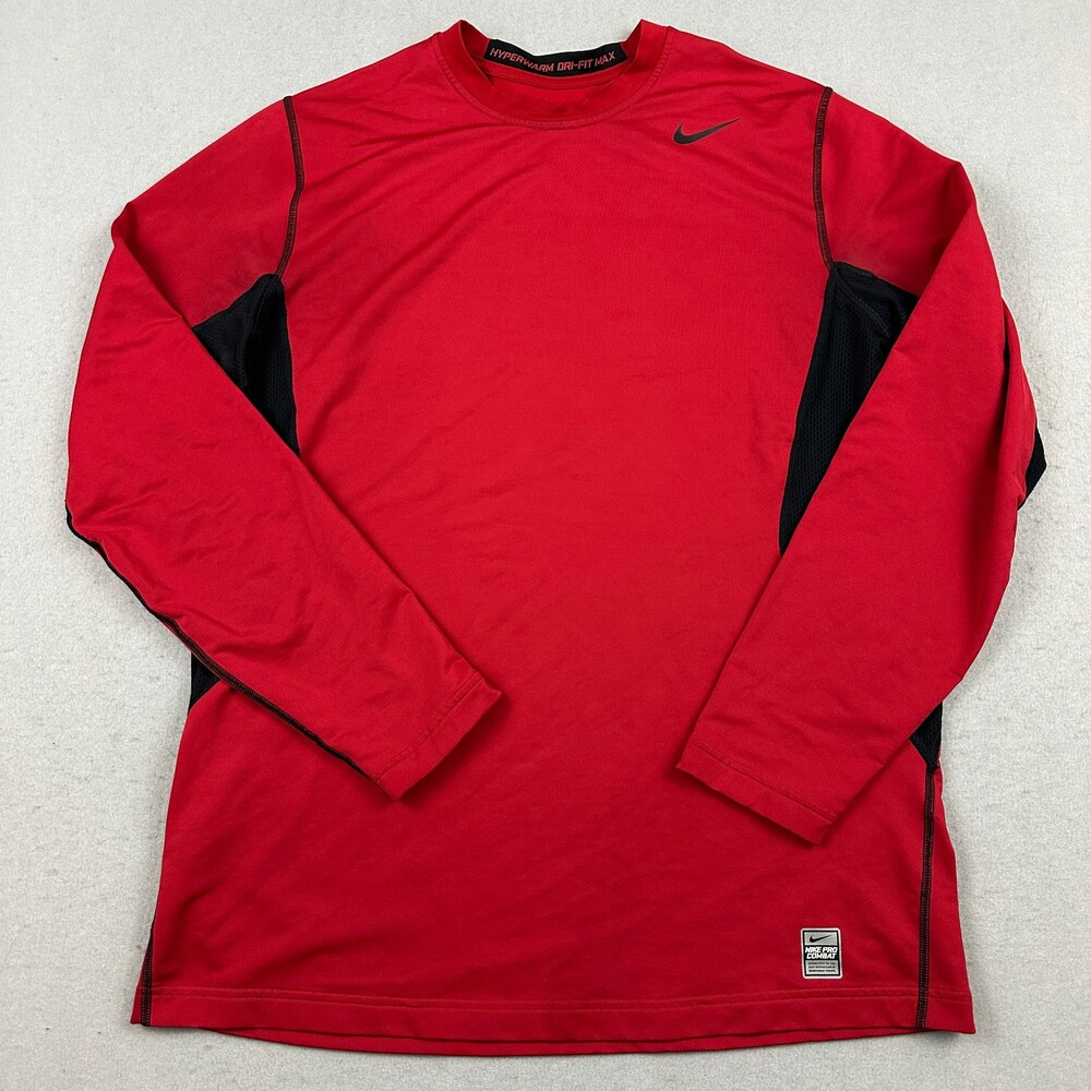 Nike Pro Combat Shirt Men Extra Large Red Fitted Hyperwarm Dri-Fit Base Layer XL
